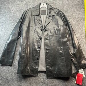 Rogue Leather by Reilly Olmes Car Coat Mens L Black Long Sleeve Button Front